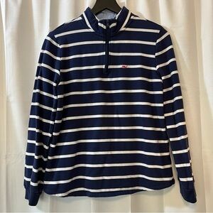 Vineyard Vines Navy and White Striped 1/4 Zip-Up Pullover - Size Small